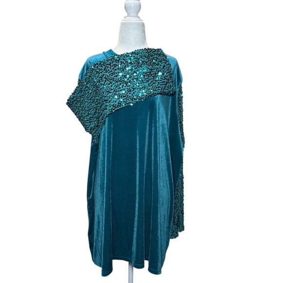 NEW Blue Sequined Velvet Long Sleeve Elegant Dress Womens Plus Size 26/28 Roaman - Picture 4 of 10